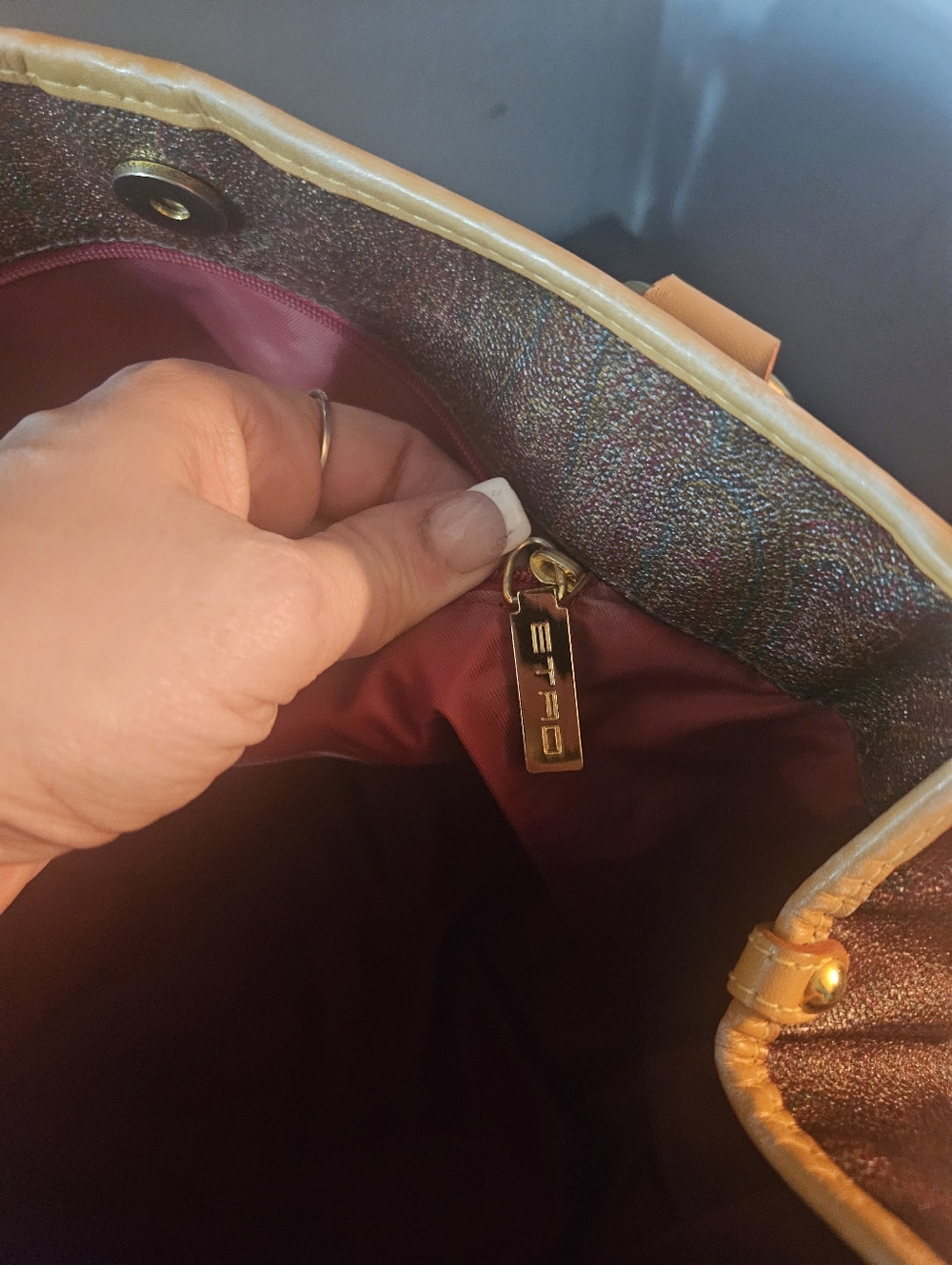 Etro Brown Paisley Leather Trim Shoulder Bag - Picture 10 of 12